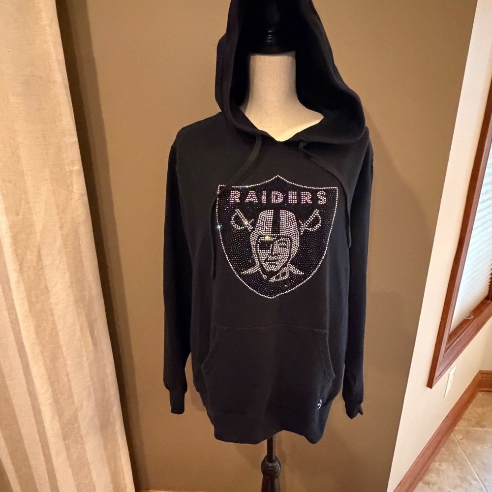 Rebel Athletics Raiders Rhinestone Embellished Black Hoodie, Size Large - Picture 2 of 14